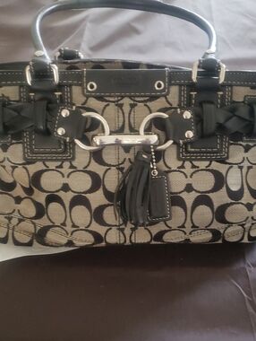 Coach Signature Canvas Black and Grey with Tassel